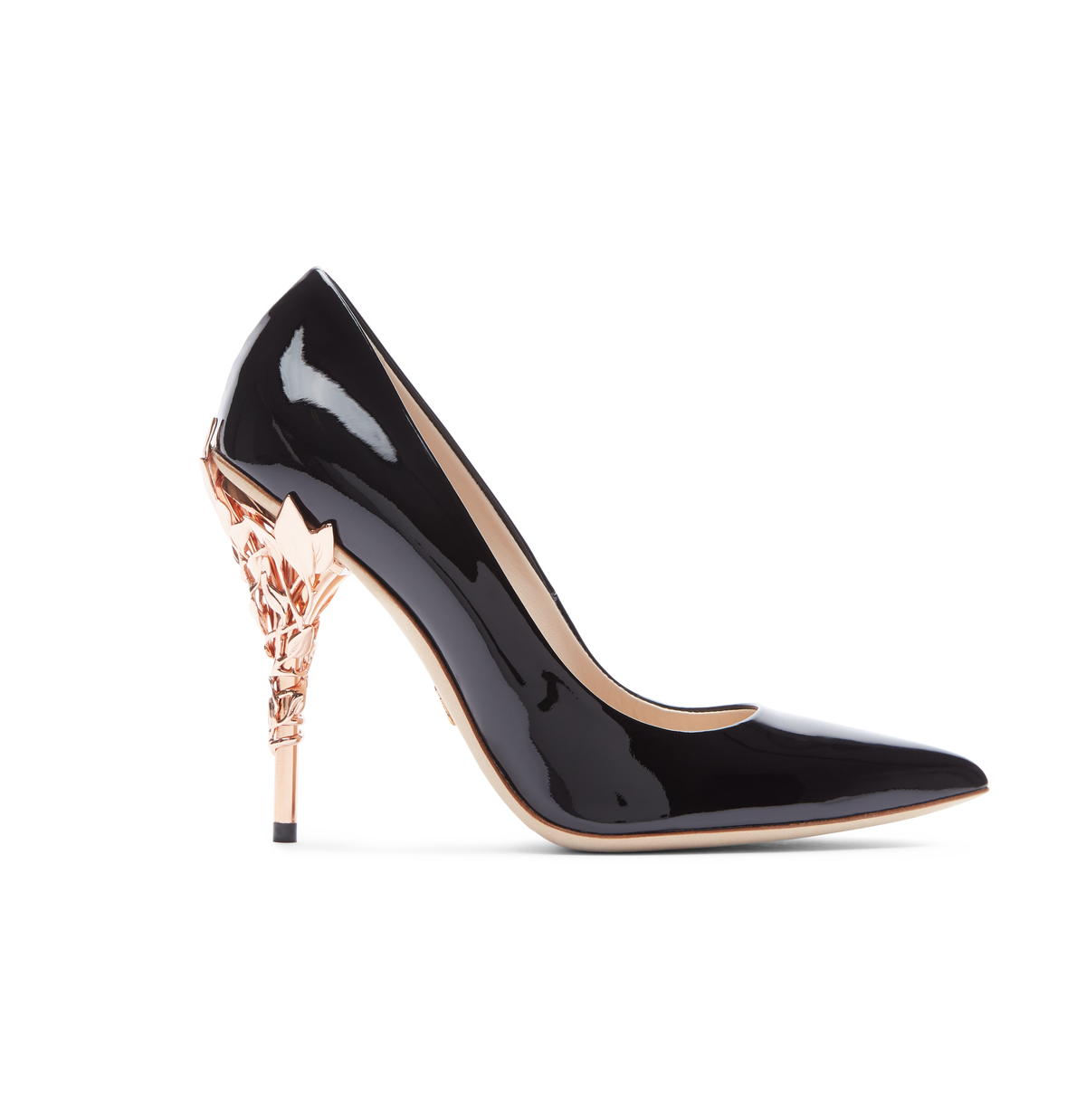 Black Patent Leather With Rose Gold Leaves